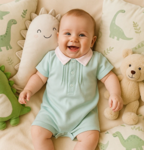 MACACÃO CURTO VERDE BEBÊ MENINO MALHA SUEDINE PIMA