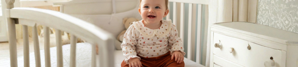 bebê usando roupa confortável em algodão sentado no berço