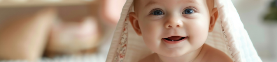 bebe sorrindo apos banho enrolado em toalha rotina noturna sono infantil