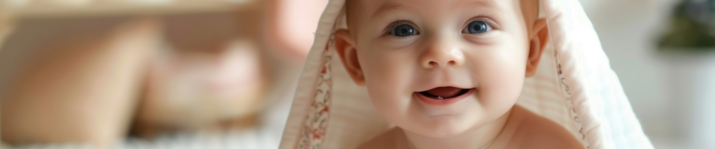 bebe sorrindo apos banho enrolado em toalha rotina noturna sono infantil