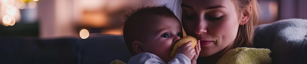 mãe segurando bebê no colo representando cuidado com saúde infantil e preocupação com nanoplásticos no ambiente