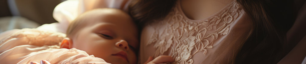 mãe segurando bebê dormindo no colo durante o puerpério em momento de acolhimento e conexão