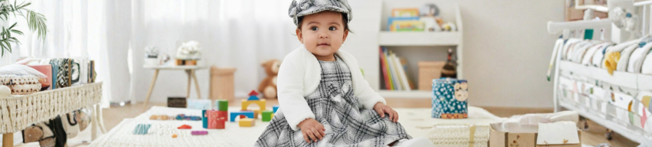 bebê usando look elegante para aniversário de 1 ano em ambiente infantil