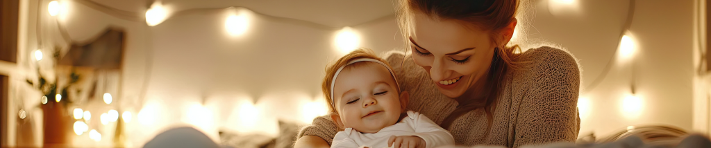 Mãe abraçando o bebê em um momento de carinho e conexão, representando a importância de fortalecer a relação entre pais e filhos desde a infância.